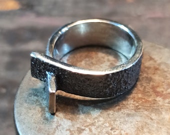 Aesthetic Textured Silver Ring for Women, Thick Silver Band, Hammered Silver Ring..