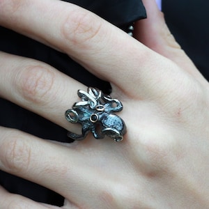 Silver Sea Animal Jewelry: Adjustable Octopus Ring for Women