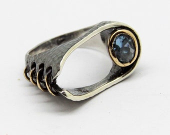 Creative Unusual Gemstone Ring, Chunky Silver Weird ring, Contemporary Silver Ring, Mid Century Modern Jewellery, Fantasy Art Ring