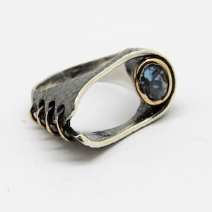 Creative Unusual Gemstone Ring, Chunky Silver Weird ring, Contemporary Silver Ring, Mid Century Modern Jewellery, Fantasy Art Ring