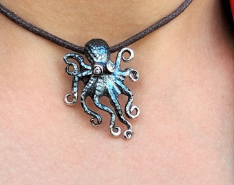Silver Octopus Necklace Pendant, 925 Sterling Octopus Jewelry for Woman, Octopus Pendant, Dark Academia Gifts