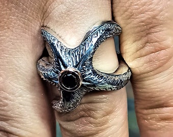 Adjustable Silver Starfish Ring for Women, 925 Sterling Silver Star Fish Ring, Nautical Gift Idea, Sea Themed Jewelry