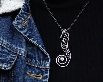 Sterling Silver Seahorse Necklace Pendant, Sterling Silver Seahorse Pendant, Marine Life Gift for her, Summer Silver Sea Life Pendant