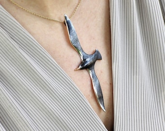 925 Sterling Silver Seagull Pendant: Zircon Stone Bird Necklace