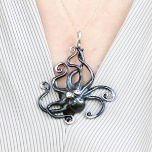 925k Sterling Silver Octopus Necklace for Women, Octopus Jewelry, Silver Octopus Pendant...