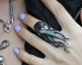 Personalized Adjustable 925k Silver Octopus Ring for Men