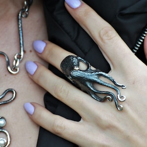 Adjustable 925k Sterling Silver Man Octopus Ring Woman, Cthulhu Ring for Women, Silver Kraken Ring...