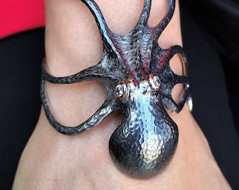 925 Sterling Silver Octopus Bracelet for Women, Silver Octopus Jewelry for Women, Silver Octopus Cuff Bangles.