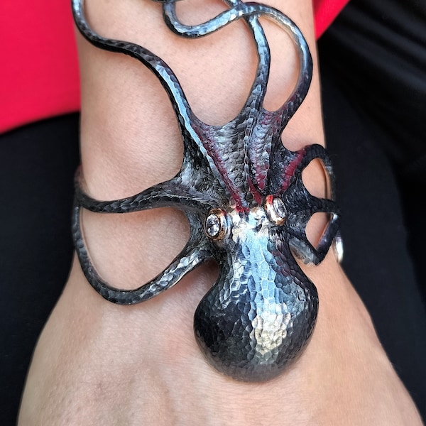 Oxidized 925 Sterling Silver Octopus Bracelet for Women