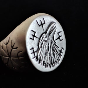 925 Sterling Silver Raven Ring with Viking Compass and Odin&#39;s Mythical Ravens, Nordic Jewelry Men, Silver Norse Ring, Silver Raven Jewelry..
