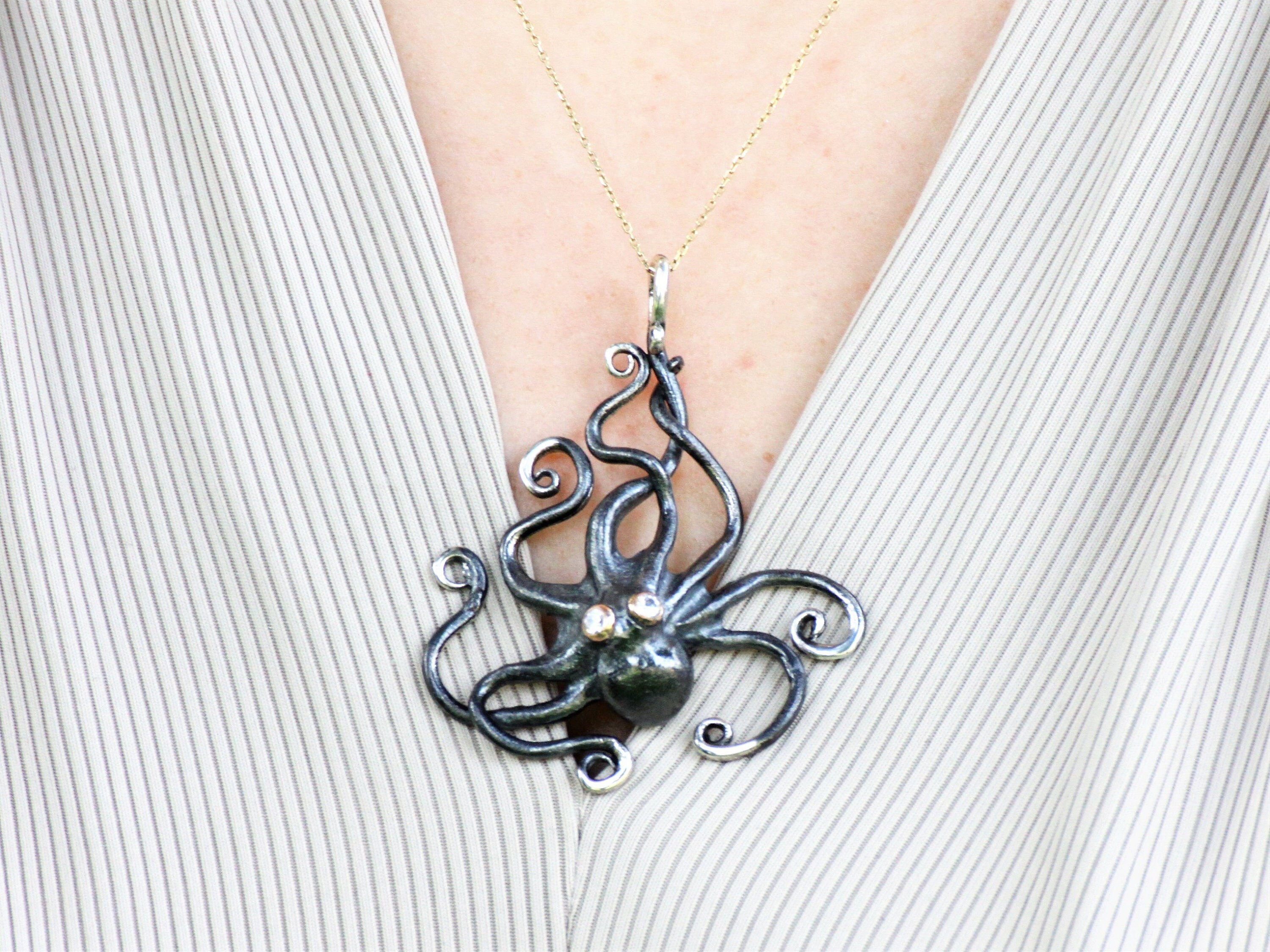 thumbnail interactive-video image 1 of Startouch Designs 925 Sterling Silver Octopus Pendant Necklace – Beach Nautical Theme, Unisex 1 of 1