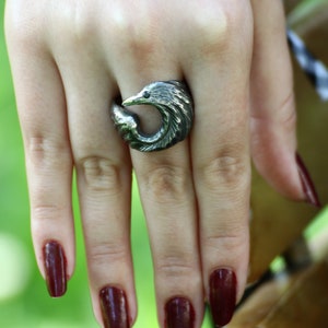 925 Sterling Silver Raven Ring with Stone Eyes, Sterling Raven Ring Woman, Mens Silver Crow Ring, Silver Raven Jewelry, Man Raven Ring..