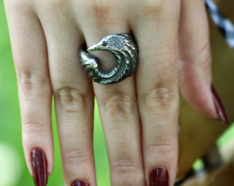 Oxidierter 925er Sterlingsilber-Rabenring mit Zirkonaugen