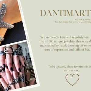 Puede incluir: La imagen muestra joyas hechas a mano, incluyendo una pulsera de estrella de mar y varios anillos. Los anillos presentan dise&ntilde;os &uacute;nicos. El texto en la imagen dice "DANTIMART" y menciona m&aacute;s de 1000 joyas &uacute;nicas.