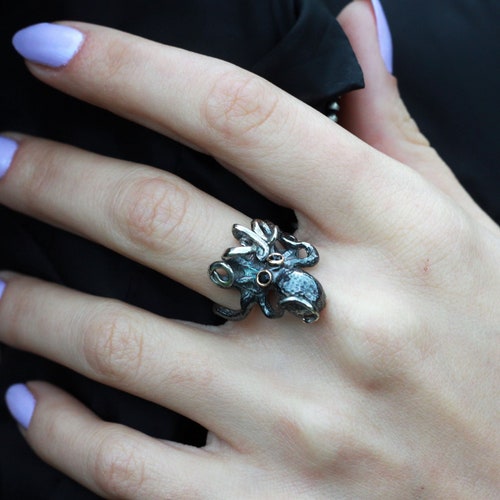 Silver Sea Animal Jewelry: Adjustable Octopus Ring for Women