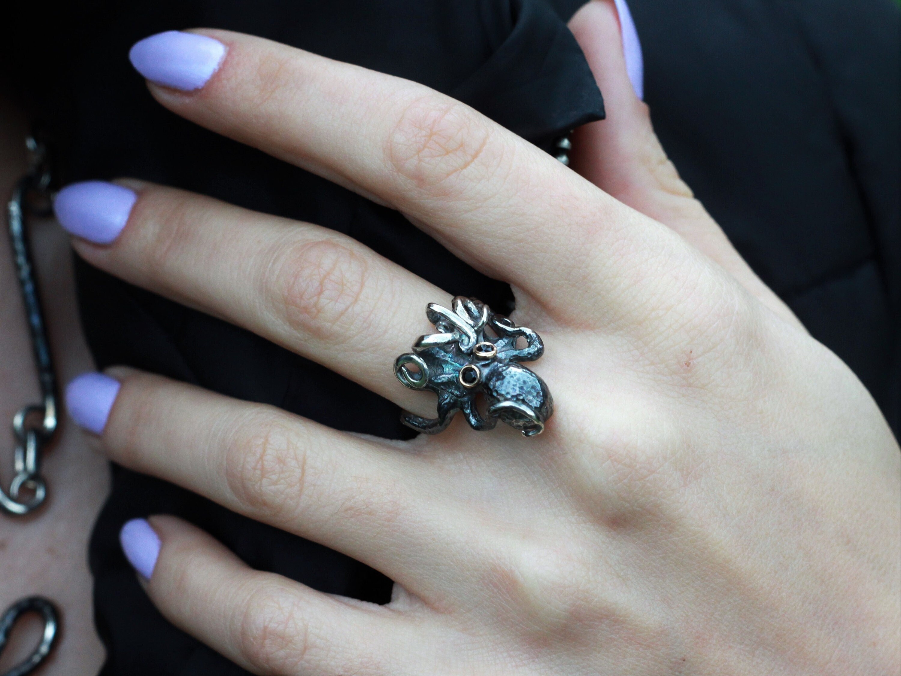 Silver Sea Animal Jewelry: Adjustable Octopus Ring for Women