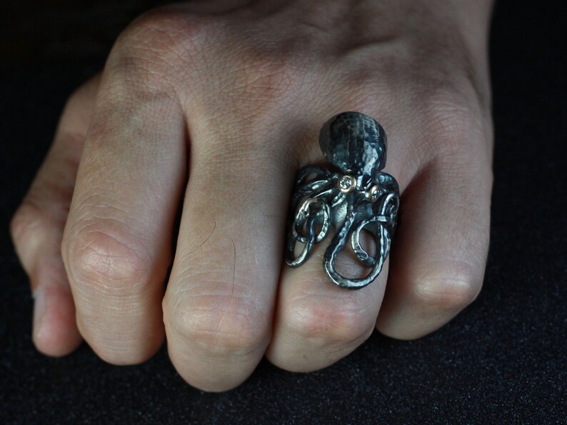 Adjustable 925 Sterling Silver Octopus Ring for Men Octopus Etsy