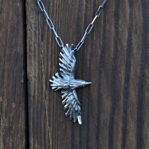 925 Sterling Silver Raven Necklace Pendant Man, Wildlife Jewelry for Womens, Wings Mens Crow Pendant.