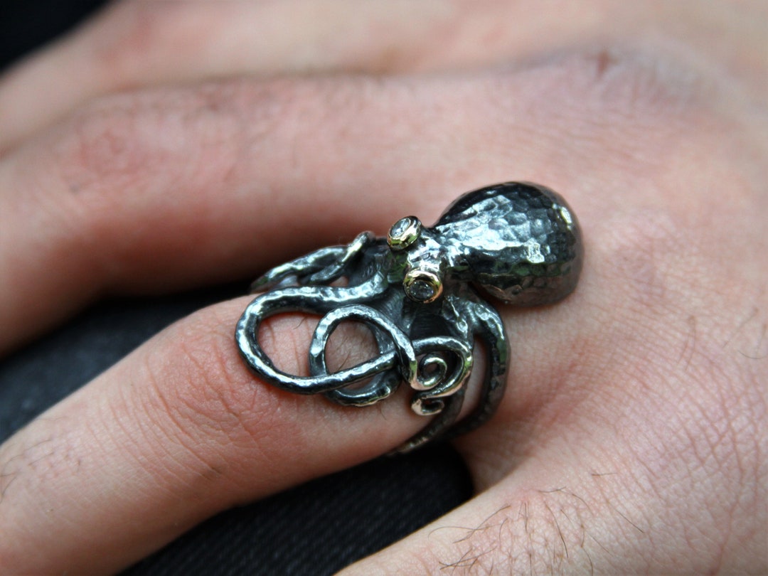 Adjustable 925 Sterling Silver Octopus Ring for Men Octopus Etsy