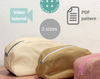 Makeup case sewing Pattern, PDF Video Tutorial