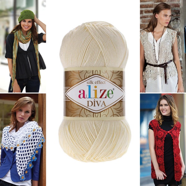 Alize Diva Yarn, Silk Effect 100%  Microfiber Acrylic,Hand Knitting and Crochet Yarn 100 g,(3.53OZ). 350 m,  (383yards)