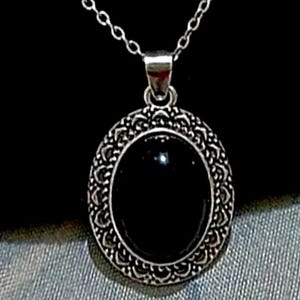 Witch’s Mirror necklace Hexenspiegel black Pendant Necklace Protection from Evil Silver coloured black mirror mini scrying earrings set