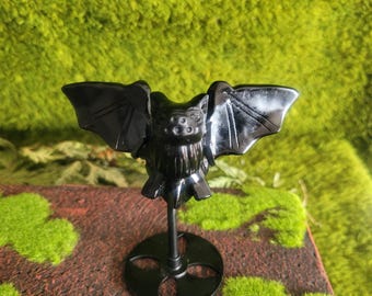 Obsidian bat carving on a stand samhain Halloween gothic goth decor crystal stand included