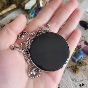 Witch’s Mirror necklace Hexenspiegel black Pendant Necklace Protection from Evil Silver coloured black mirror mini scrying large tool