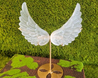 Alas de ángel de selenita con soporte – Decoración de cristal tallado