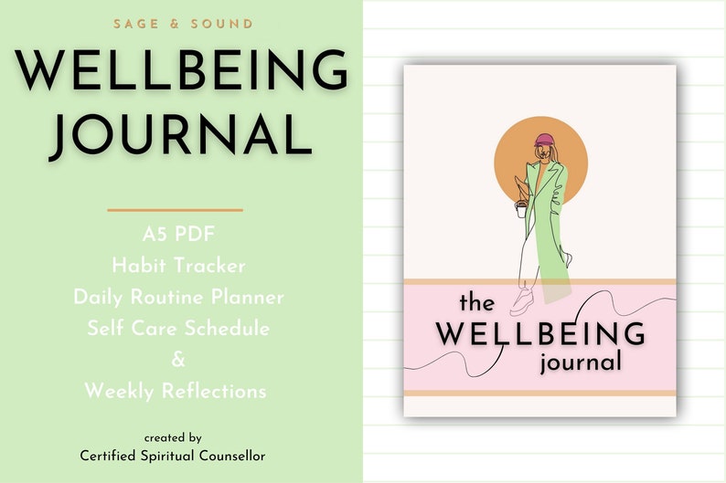 Wellbeing Journal | Self Care Planner | Habit Tracker | Wellness Diary ...
