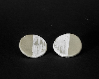 Large Round Artisan Clay Earring Studs | Handcrafted Geometric Circle Statement Earrings | Wearable Clay Sculptures | Creative Gift Idea