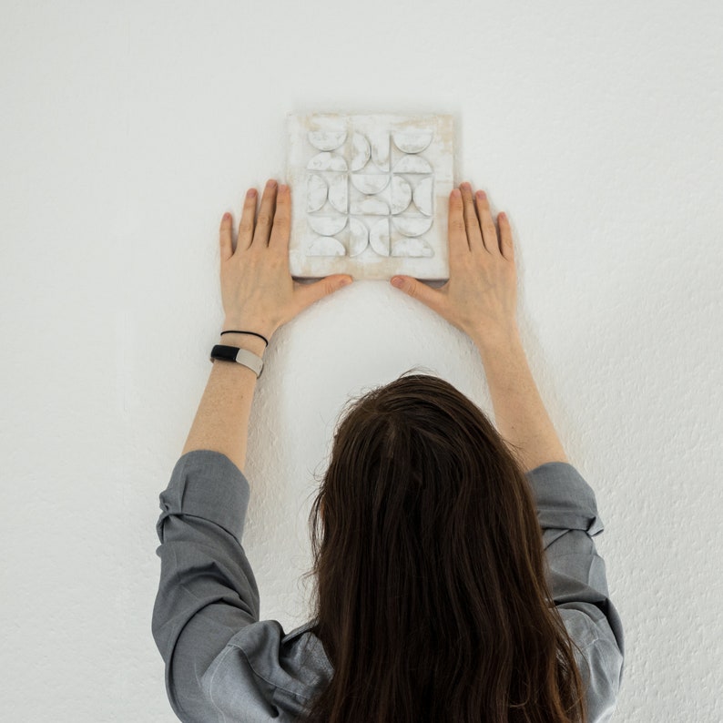 White Minimalist MidCentury Modern Original Wall Art Abstract Textured Artwork in Wabi Sabi Style framed 3d Ton Sculpture on Canvas image 9