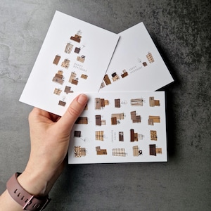 Minimalistische "Happy Birthday" Postkarten 3er Set oder Einzeln | Einfache Geburtstag Grußkarten In Braun und Beige | Moderne Karten