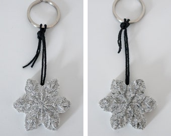 Simple White Geometric Snowflake Design Keychain | Handmade Snowflake Charms for Keys and Bags | Unique Christmas Gift Idea for her and him