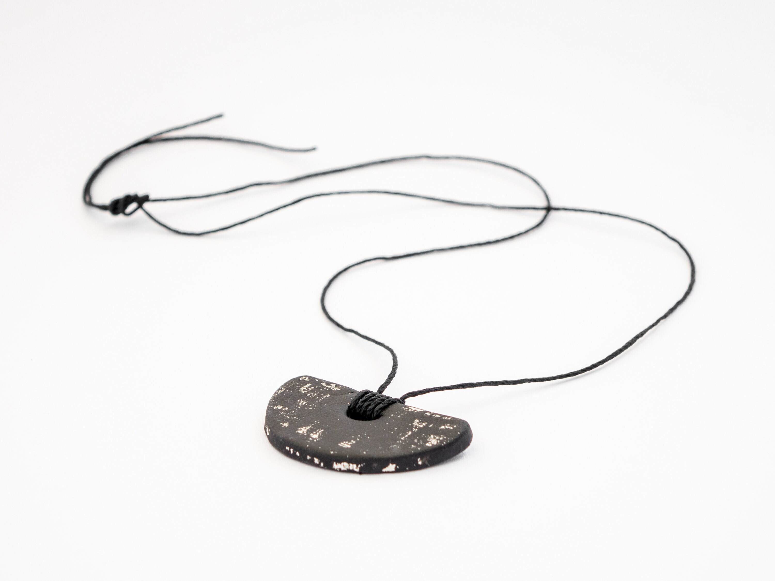Unique Statement Necklace with a Halfmoon Pendant for Women | Handmade Contemporary Natural Clay Jewelry | Creative Gift Idea for her