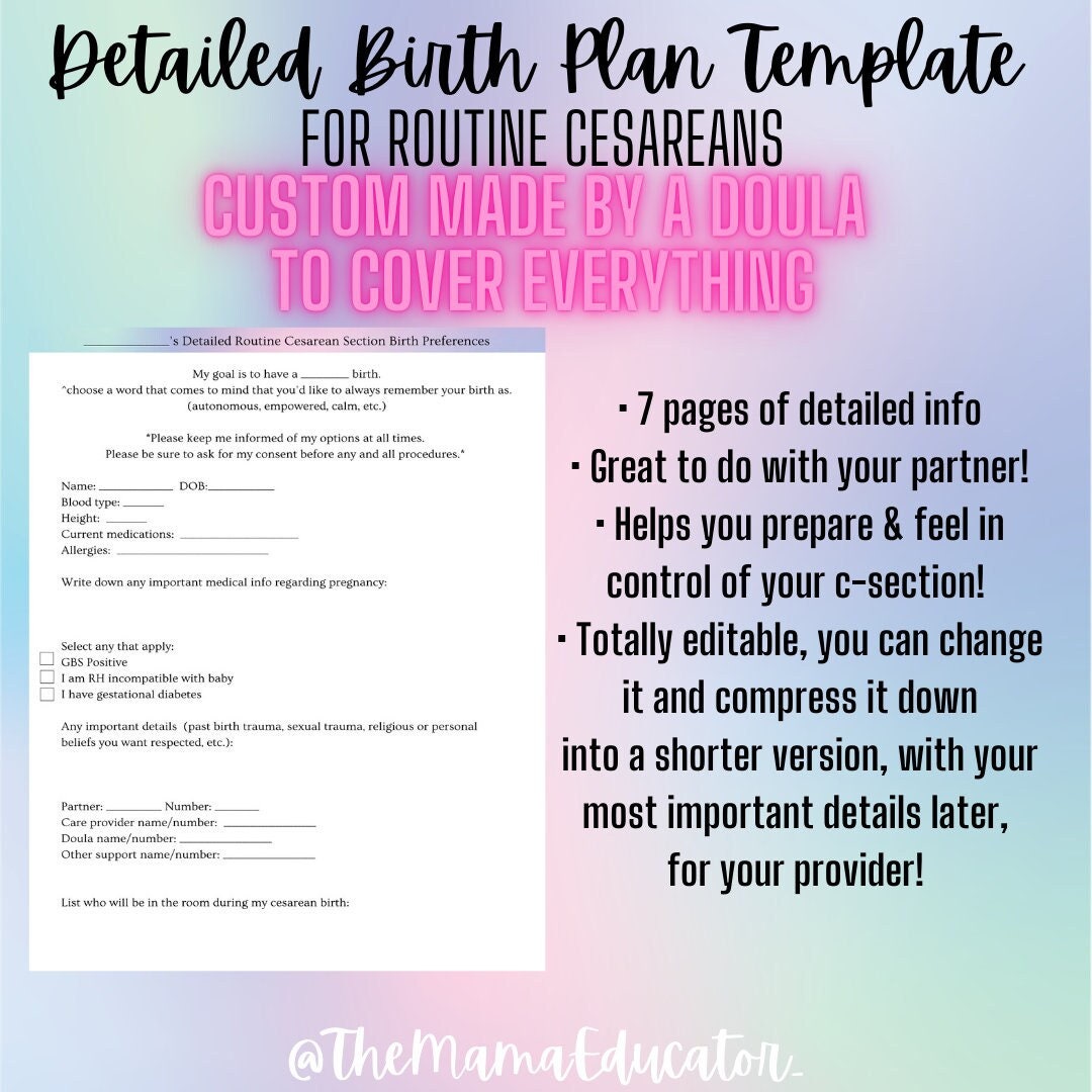 Birth Plan Template: C-section - Etsy