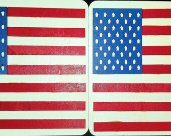 Set of 2 American Miniature Layered Wood Flags