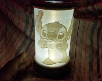 Lilo & Stitch Inspired Stitch round lighted Lithophane. With unique base and top
