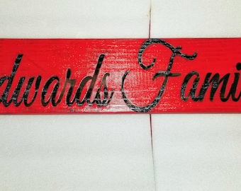 Family Name Sign 24"x 6" nominal | Rustic Red Version of Family | Personalized Family Sign | Large Canvas Wall Art | Large Wood Wall Art
