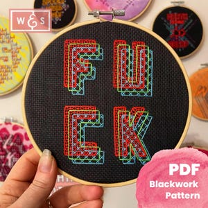 Stitches get Glitches:Fuck - Ein modernes (sehr schimpfliches) Blackwork Stickmuster