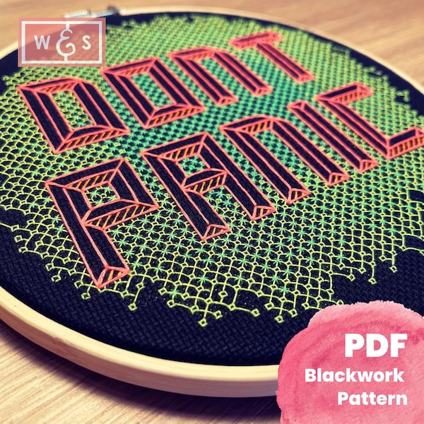 慌てないでください！モダンなブラックワークの刺繍パターン。