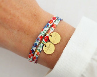 Bracelet personnalisé médaille à graver cordon liberty ∙  cadeau naissance, cadeau personnalisé, bracelet prénom