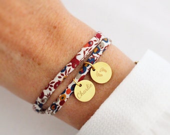 Bracelet personnalisé médaille à graver cordon liberty ∙  cadeau naissance, cadeau personnalisé, bracelet prénom