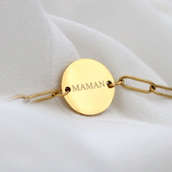 Bracelet personnalisé médaille à graver chaîne trombone acier inoxydable ∙  cadeau naissance, cadeau personnalisé, bracelet prénom