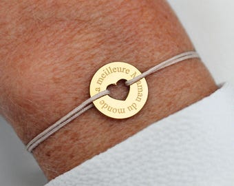 Personalized heart charm bracelet for engraving in stainless steel and cord ∙ Mother's Day, personalized gift, women's bracelet