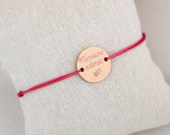 Bracelet personnalisé médaille rose à graver cordon ∙  cadeau fête des mères, cadeau personnalisé, bracelet cordon, bracelet femme