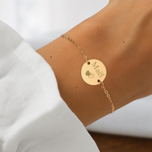 Personalized medallion bracelet to engrave stainless steel chain ∙ Mother's Day gift, personalized bracelet, name jewelry