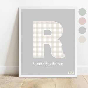 Lámina con inicial personalizada, impresión para guardería, arte para la pared, lámina con nombre personalizado, Inicial imprimible, Arte