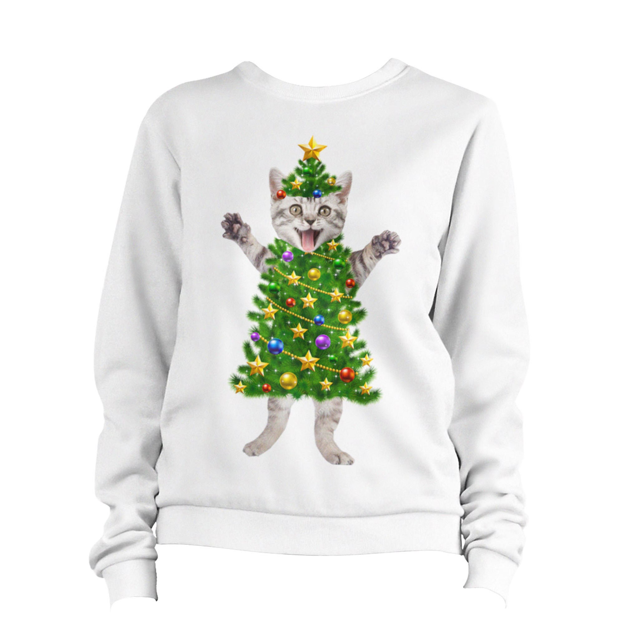 Discover Christmas Cat Tree Sweater Jumper Pullover Cute Funny Kitten Xmas Gifts