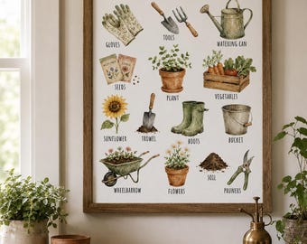 Watercolor Gardening Print: Nursery Nature Decor (Digital Download)